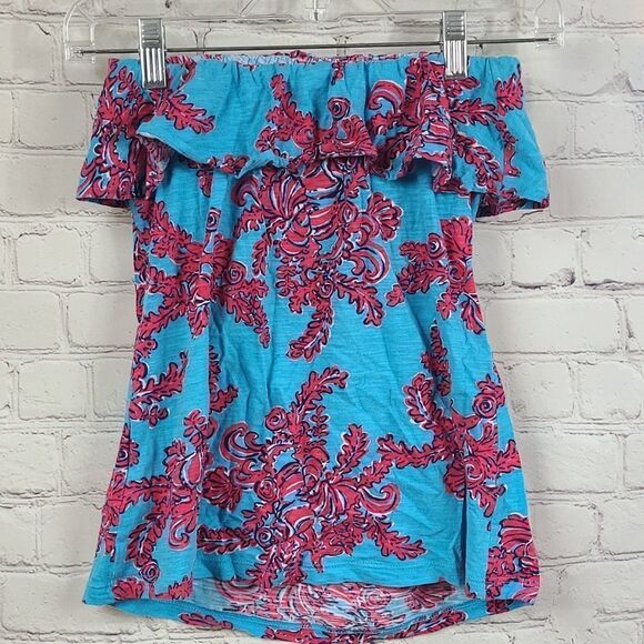 Lilly Pulitzer Wiley Ruffle Tube Top Rhode Island Reef XS/0 Strapless Knit Tee - Picture 8 of 12